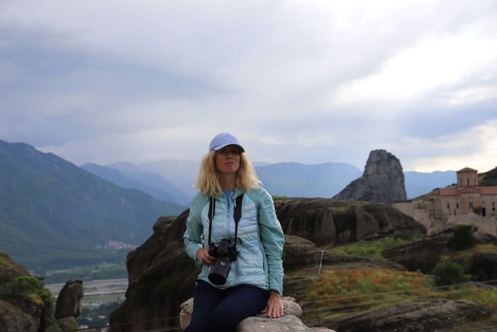 Night Sky Photography in Meteora: Female Photographer with Black Camera Capturing Beauty in Meteora, Greece 